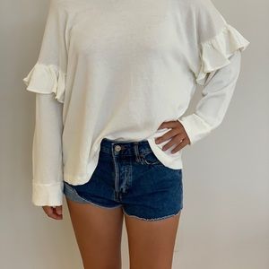 CURRENT ELLIOT LONG SLEEVE RUFFLE SWEATSHIRT. New